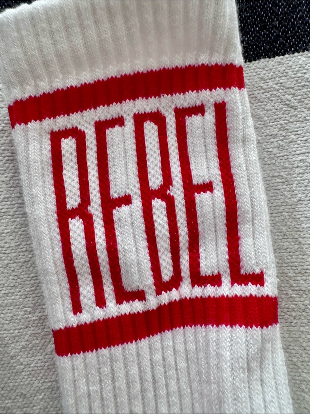 Rebel8 Men's Athletic Crew Socks - Pack of 3 (White, Blue, Red Accents) - Picture 3 of 6